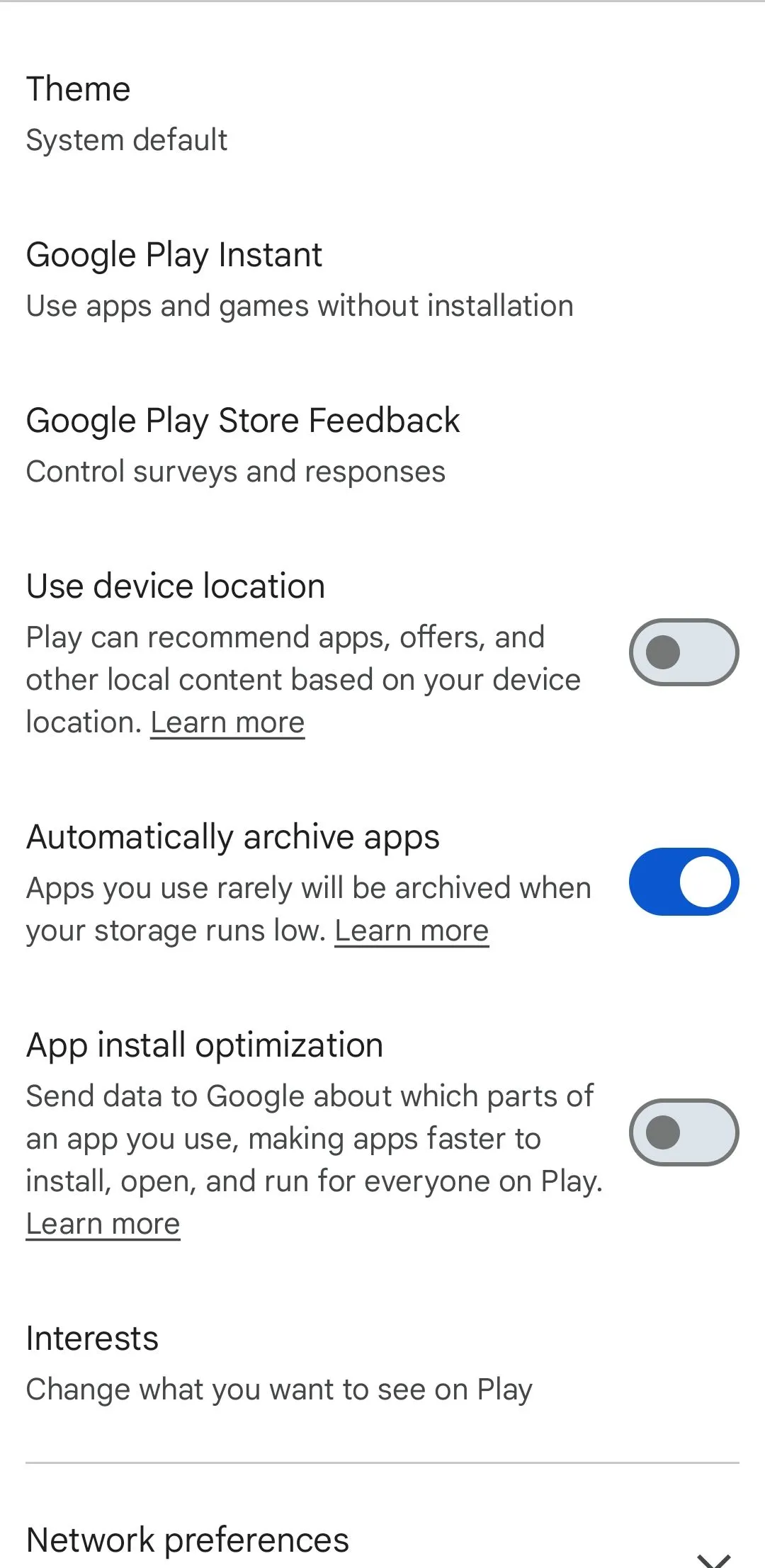 Cài đặt kích hoạt tính năng tự động lưu trữ ứng dụng trong Google Play Store Android