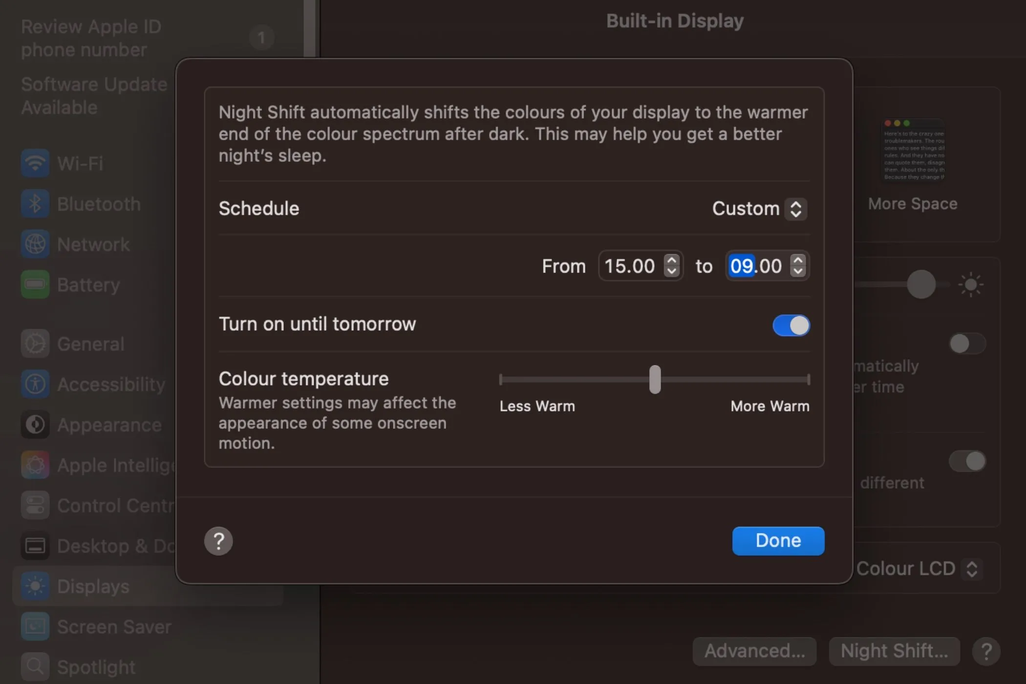 Cài đặt Night Shift trên máy tính Mac.