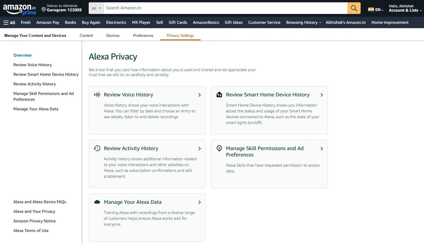 Cài đặt quyền riêng tư Alexa trên Amazon.com để quản lý dữ liệu giọng nói cá nhân