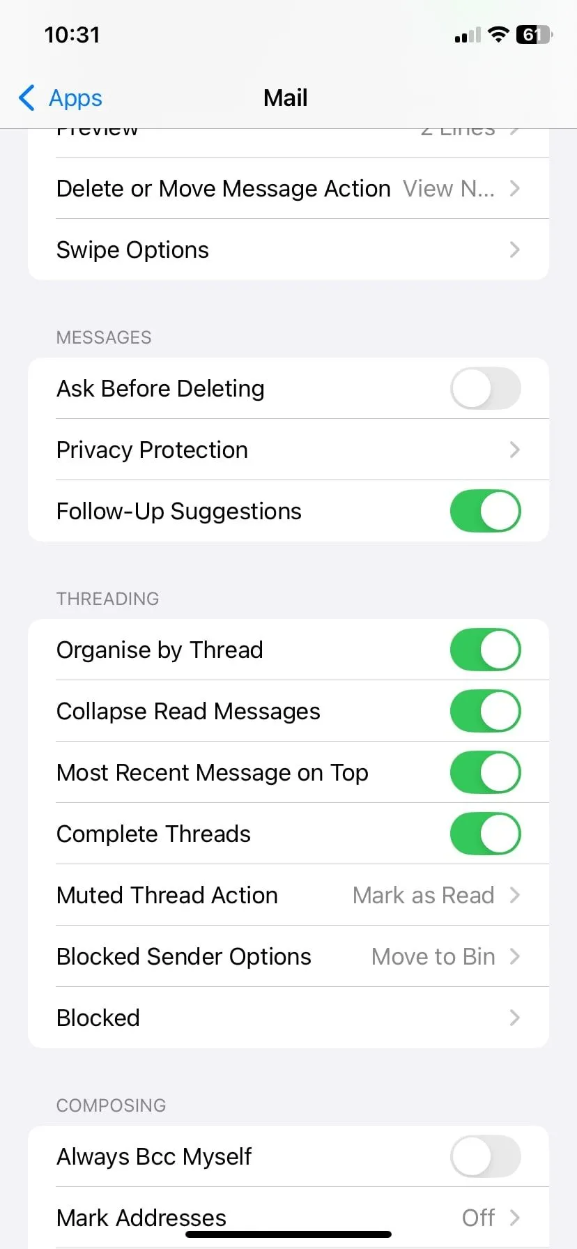 Cài đặt quyền riêng tư email trên Apple Mail, minh họa chức năng bảo vệ thư điện tử của Apple