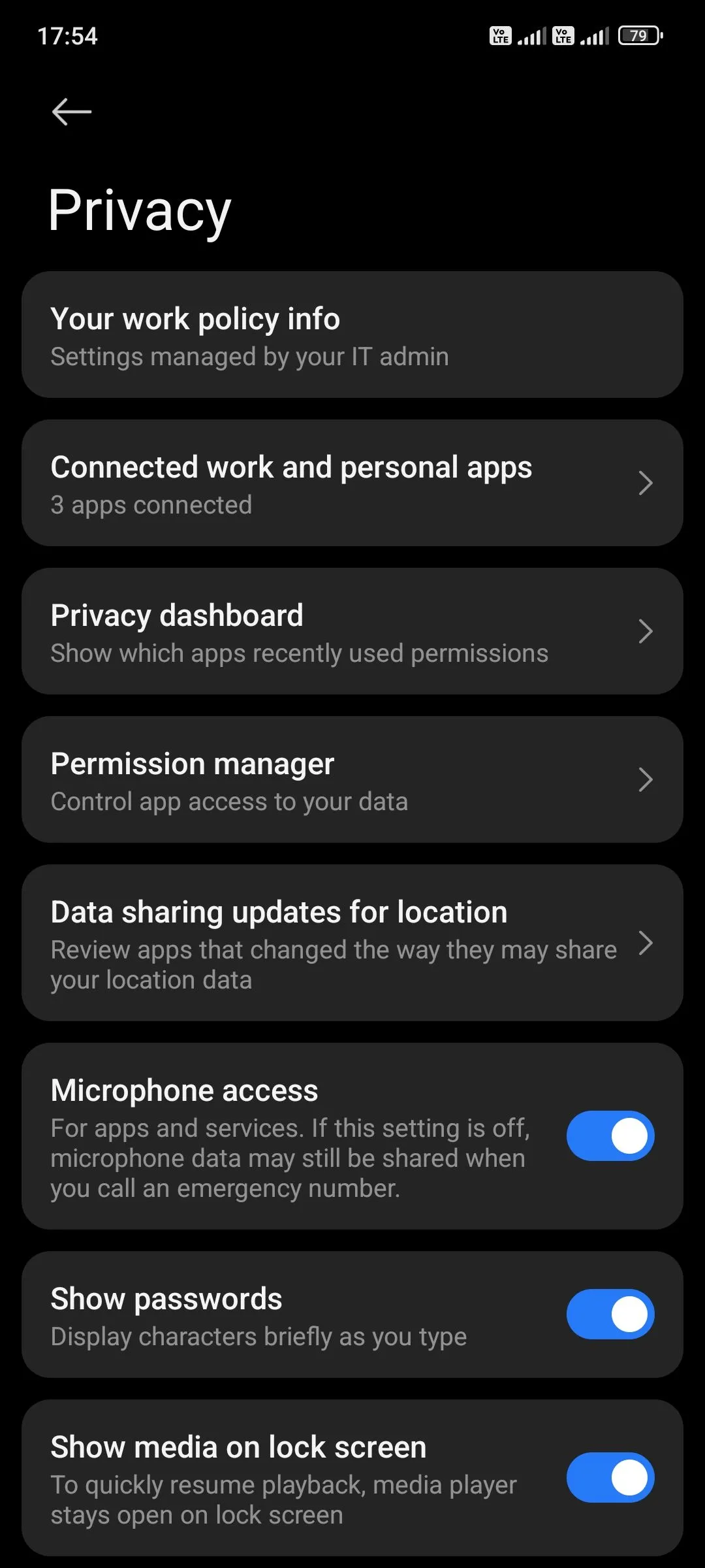 Cài đặt quyền riêng tư trên Android hiển thị tùy chọn Trình quản lý quyền để quản lý quyền truy cập ứng dụng