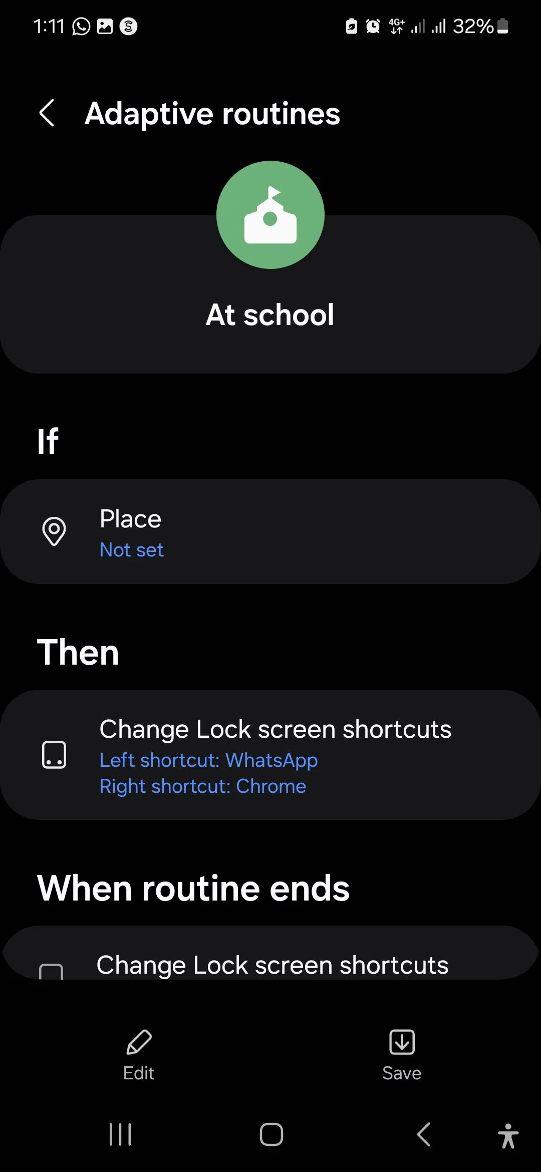 Cài đặt sẵn của Quy trình 'Tại trường học' (At School Preset Routine) trong Samsung Modes and Routines, làm cơ sở để tùy chỉnh các quy trình học tập.