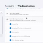 Cài đặt sao lưu Windows 11, hiển thị tùy chọn đồng bộ dữ liệu và ứng dụng với tài khoản Microsoft