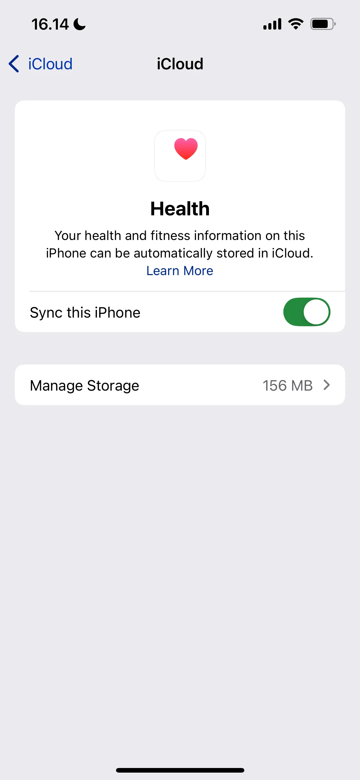 Cài đặt Sức khỏe trong ứng dụng Cài đặt iOS để giải phóng bộ nhớ iCloud