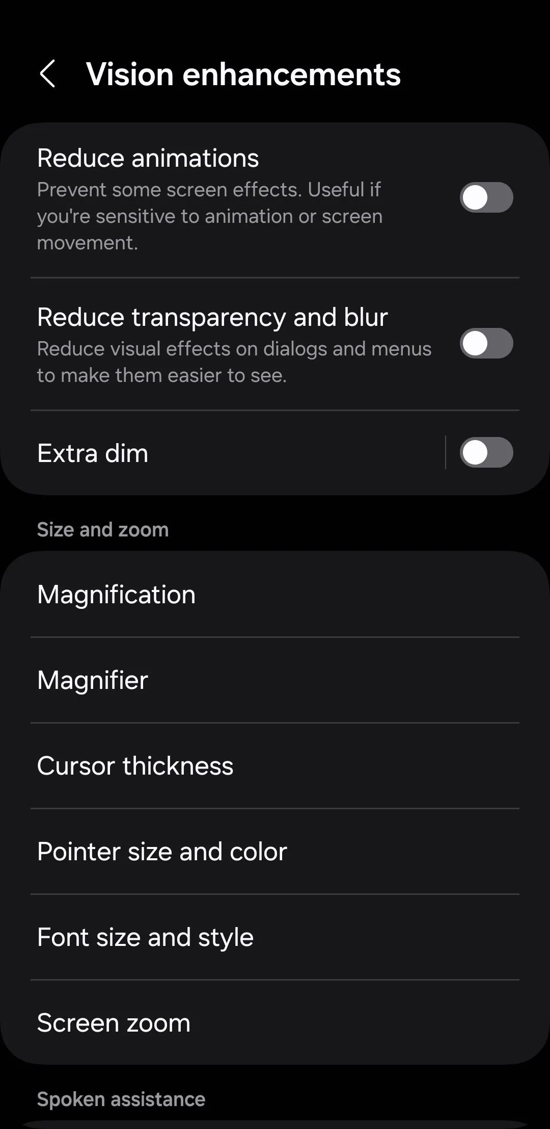 Cài đặt tăng cường hiển thị trên Android, bao gồm tùy chọn Extra Dim để giảm độ sáng màn hình điện thoại vượt mức tối thiểu.