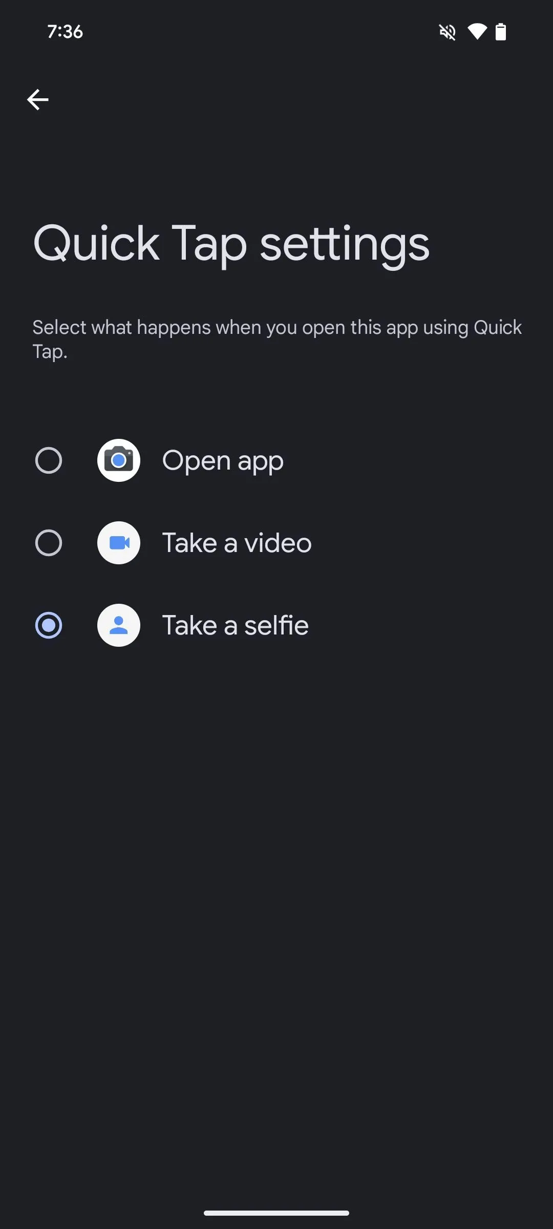 Cài đặt Thao Tác Nhanh mở ứng dụng Camera ở chế độ selfie trên Pixel.