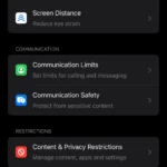 Cài đặt Thời gian sử dụng Screen Time trên iPhone hiển thị các tùy chọn quản lý thời gian.
