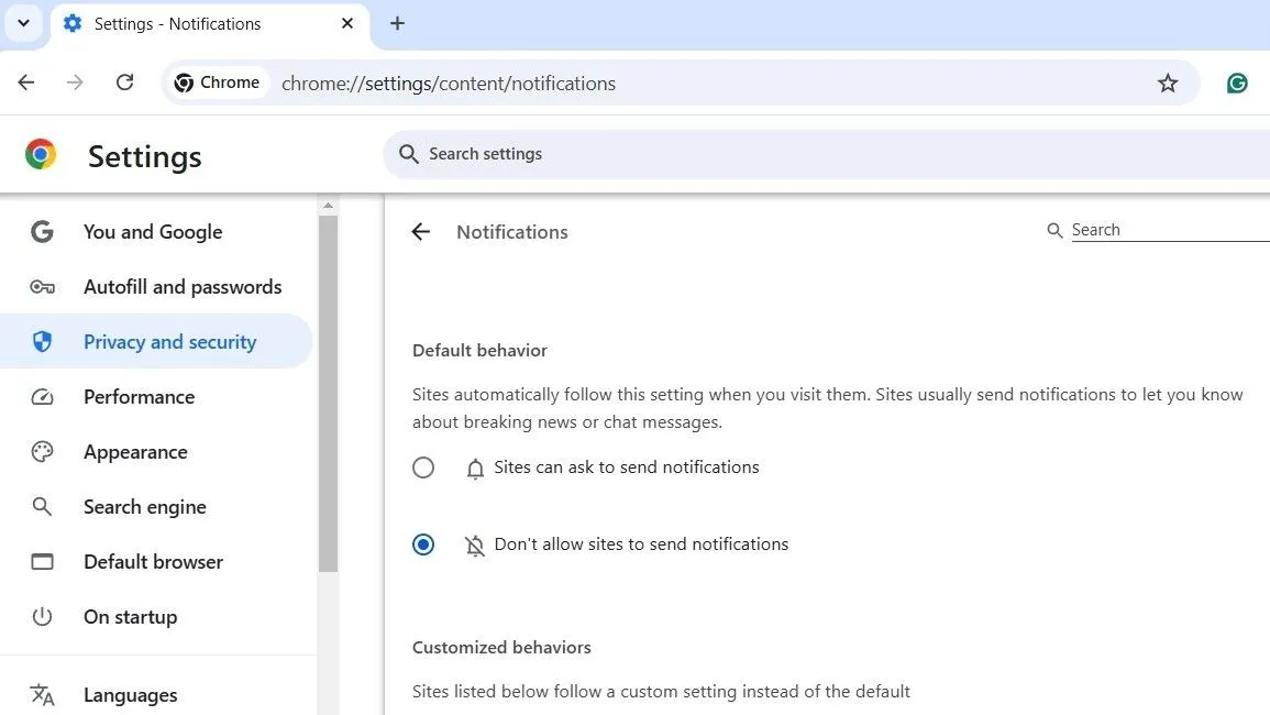 Cài đặt thông báo Google Chrome