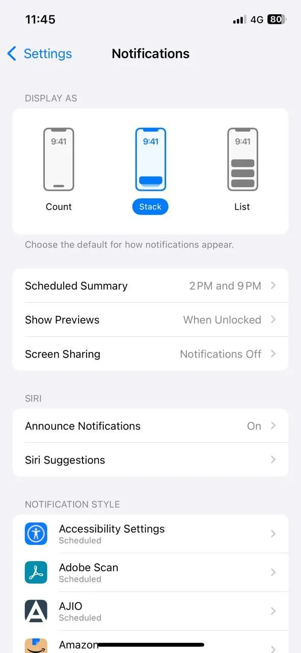 Cài đặt Thông báo trên iPhone, hiển thị tùy chọn Xem trước để bảo vệ nội dung trên màn hình khóa