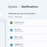 Cài đặt thông báo trên Windows 11, cho phép tắt thông báo từ các ứng dụng như Google Chrome để tránh bị làm phiền.