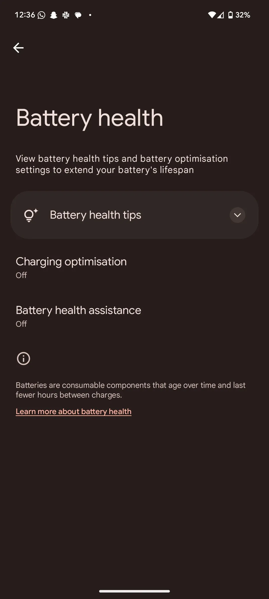 Cài đặt tình trạng pin (Battery health) mới trên Android 16 hiển thị dung lượng pin ước tính