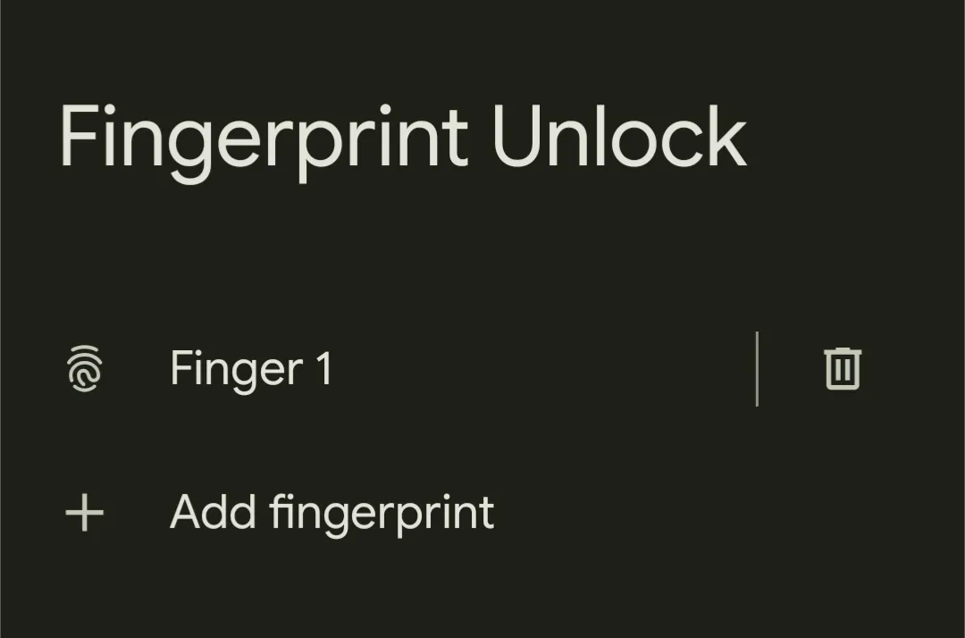 Cài đặt vân tay trong Android 16 QPR1 beta hiển thị tùy chọn kiểm tra và đổi tên dấu vân tay đã đăng ký