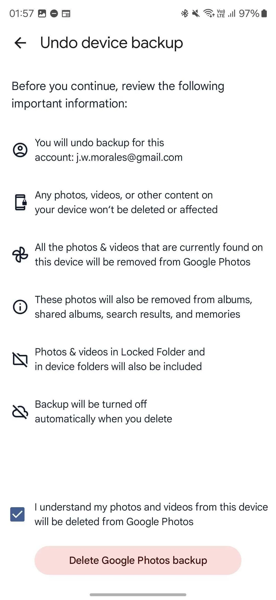 Cảnh báo quan trọng trước khi hoàn tác sao lưu thiết bị trên Google Photos