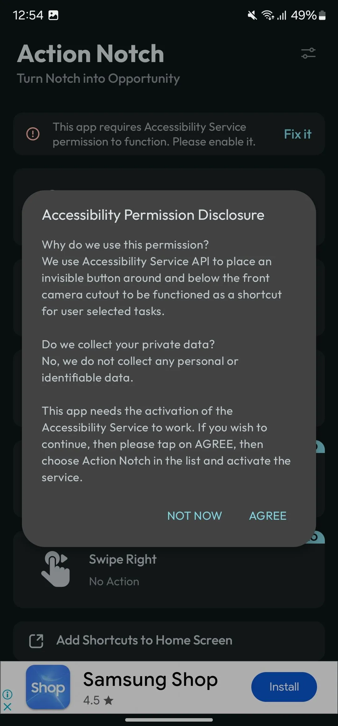 Cấp quyền truy cập Accessibility cho ứng dụng Action Notch trên điện thoại Android