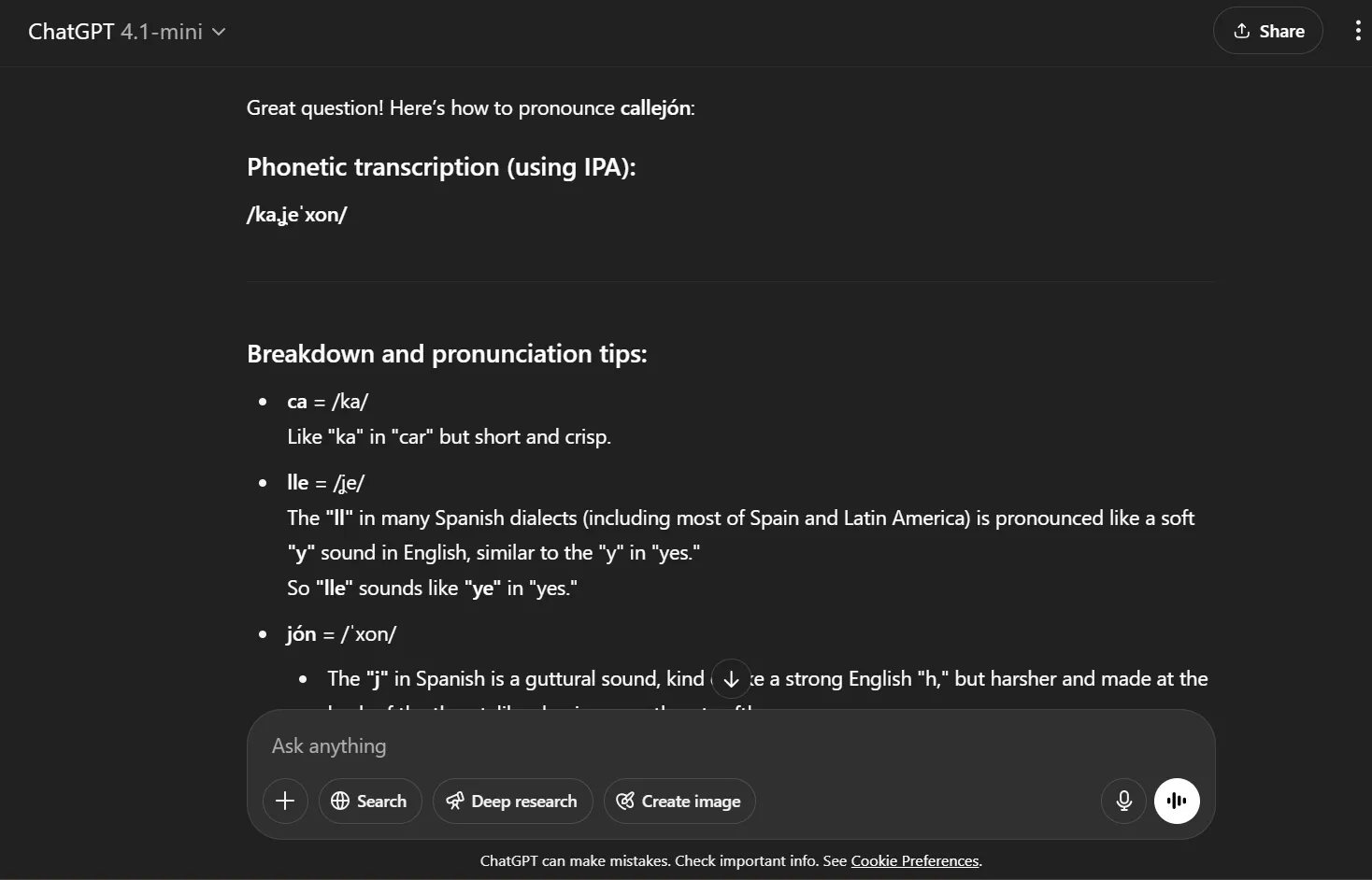 ChatGPT cung cấp hướng dẫn phát âm và phiên âm phonetic cho từ vựng, hỗ trợ luyện nói ngôn ngữ mới.