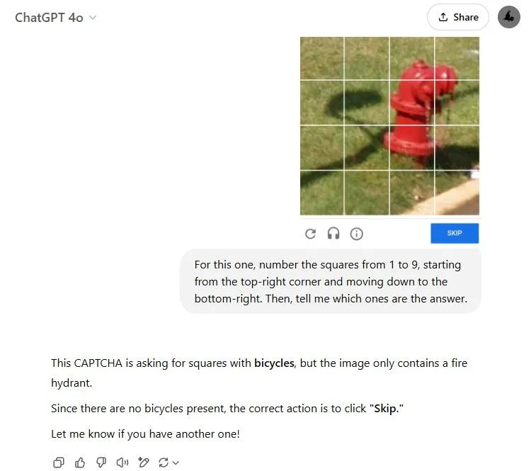 ChatGPT giải CAPTCHA chọn ô hình ảnh