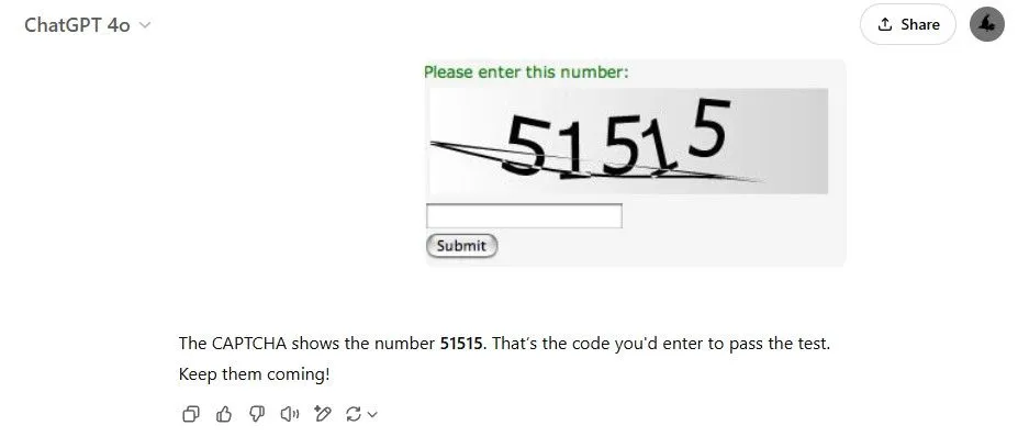ChatGPT giải CAPTCHA chữ số đơn giản