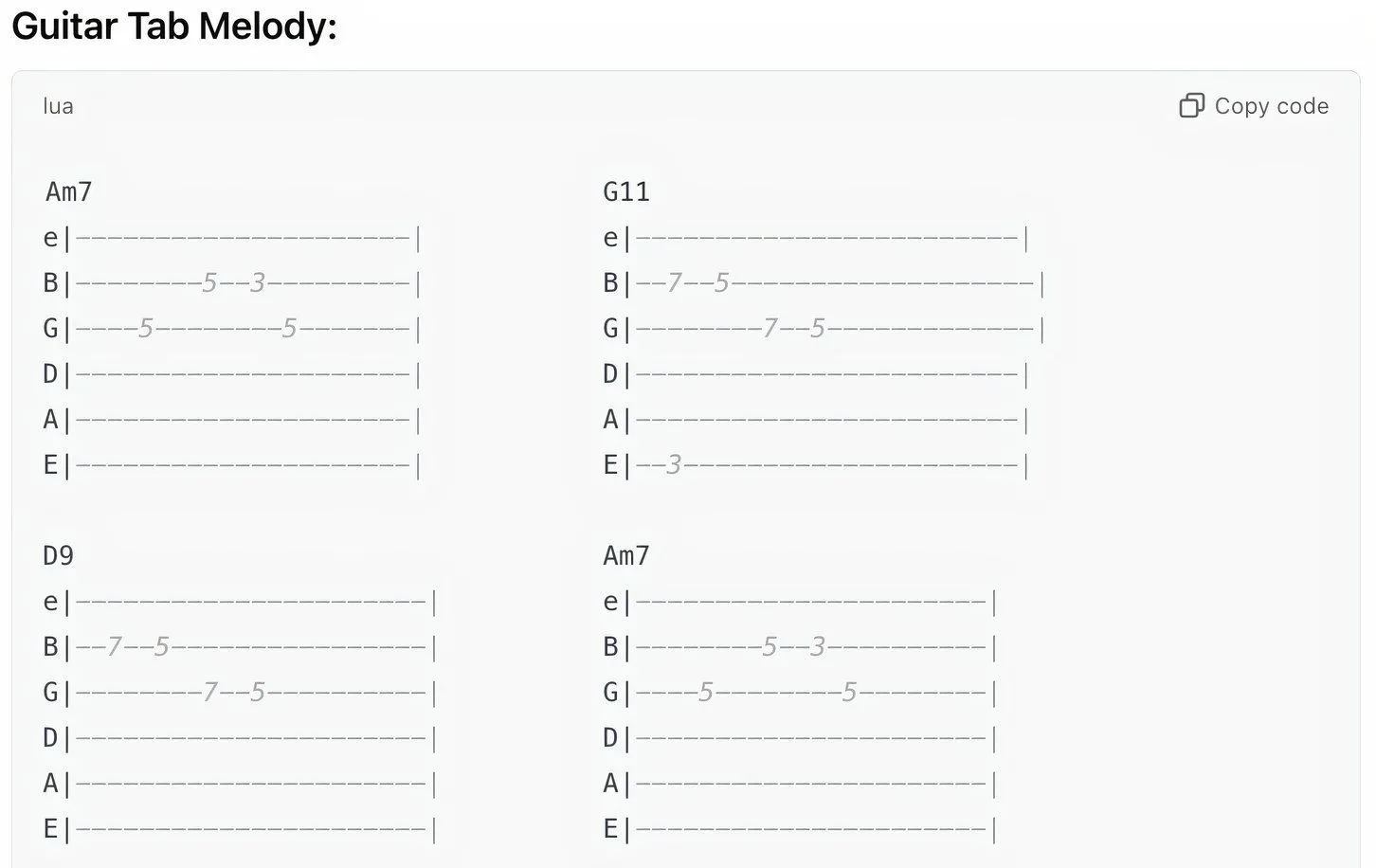 ChatGPT tạo giai điệu guitar bằng tablature từ hợp âm cho trước
