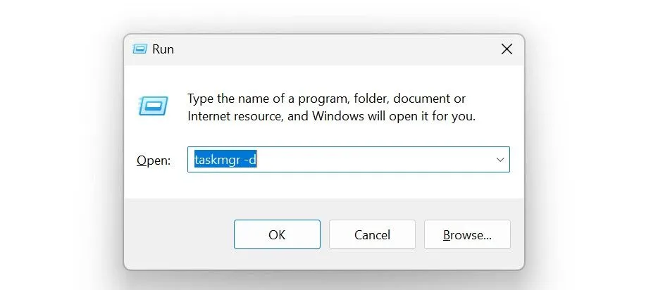 Chạy Task Manager cổ điển qua hộp thoại Run