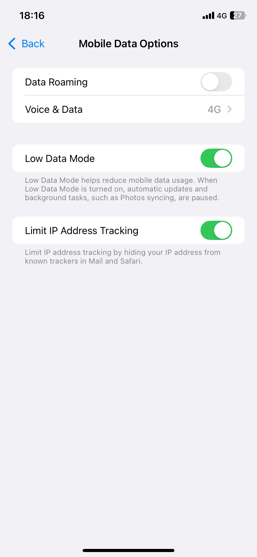 Chế độ dữ liệu thấp được bật trên iPhone
