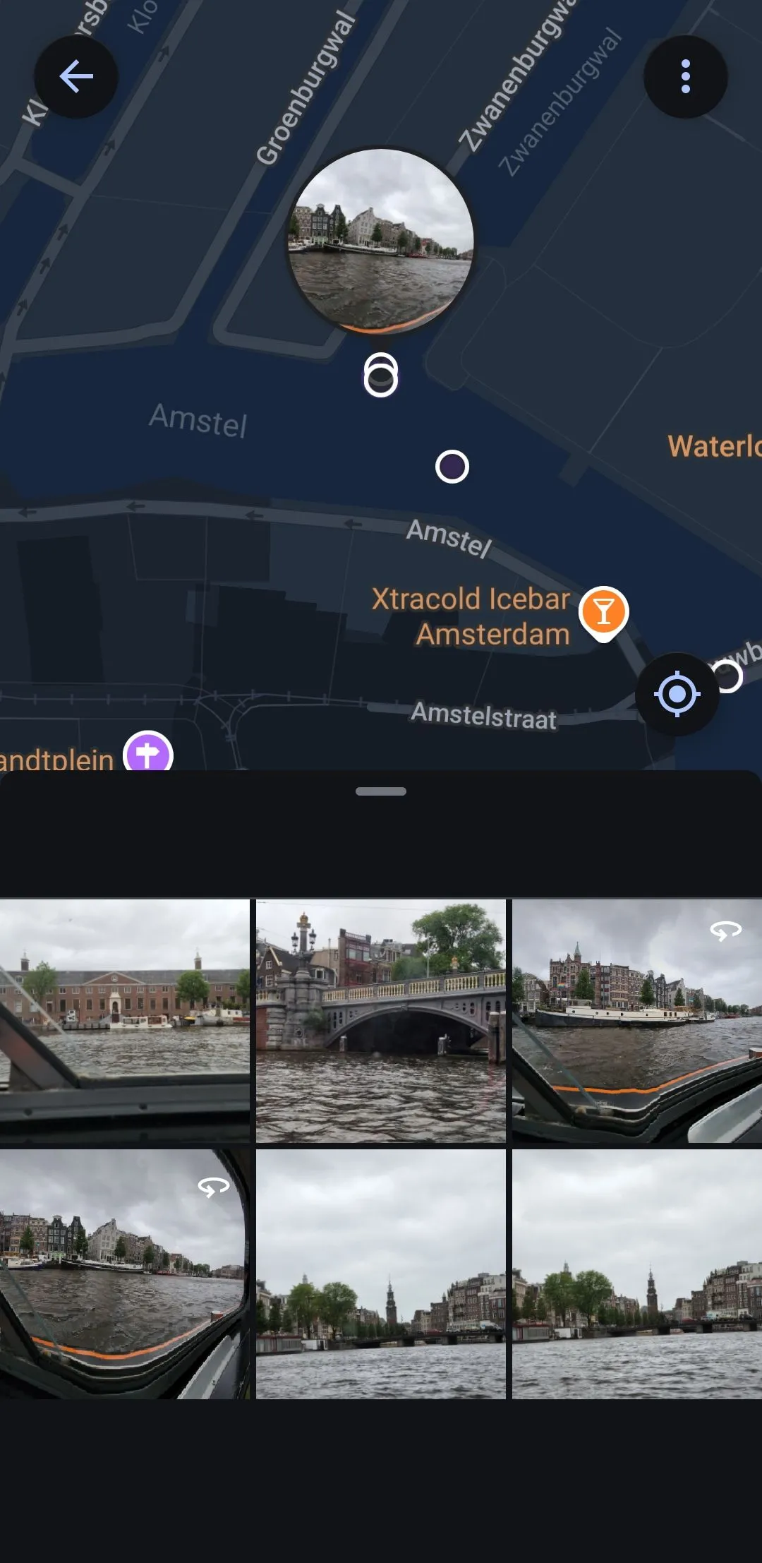 Chế độ xem bản đồ Google Photos với ảnh được chụp tại một vị trí cụ thể