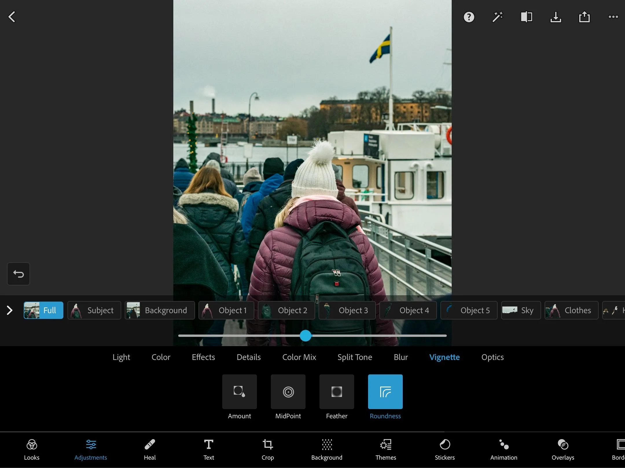 Chỉnh sửa các đối tượng khác nhau trong Photoshop Express trên iPad với các tùy chọn riêng biệt