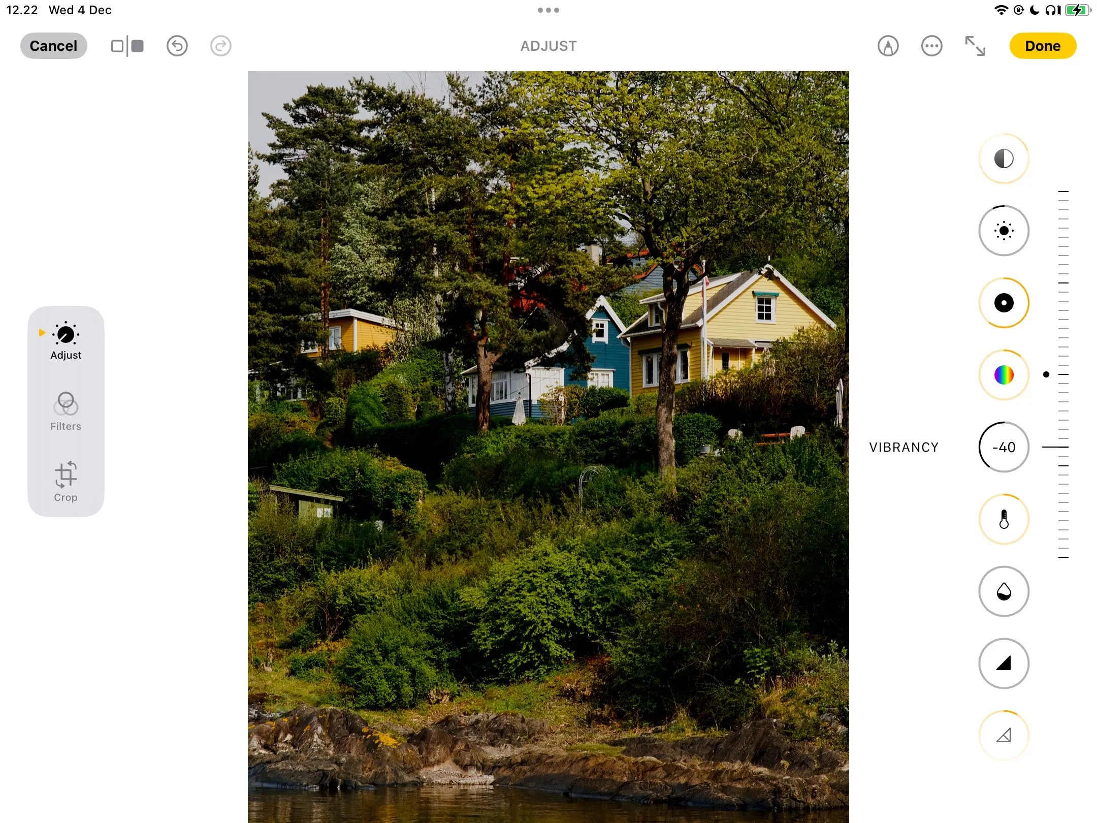 Chỉnh sửa độ rung (vibrancy) của hình ảnh trong ứng dụng Apple Photos trên iPad