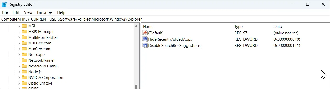 Chỉnh sửa Registry Editor để tắt Bing trên Windows 11