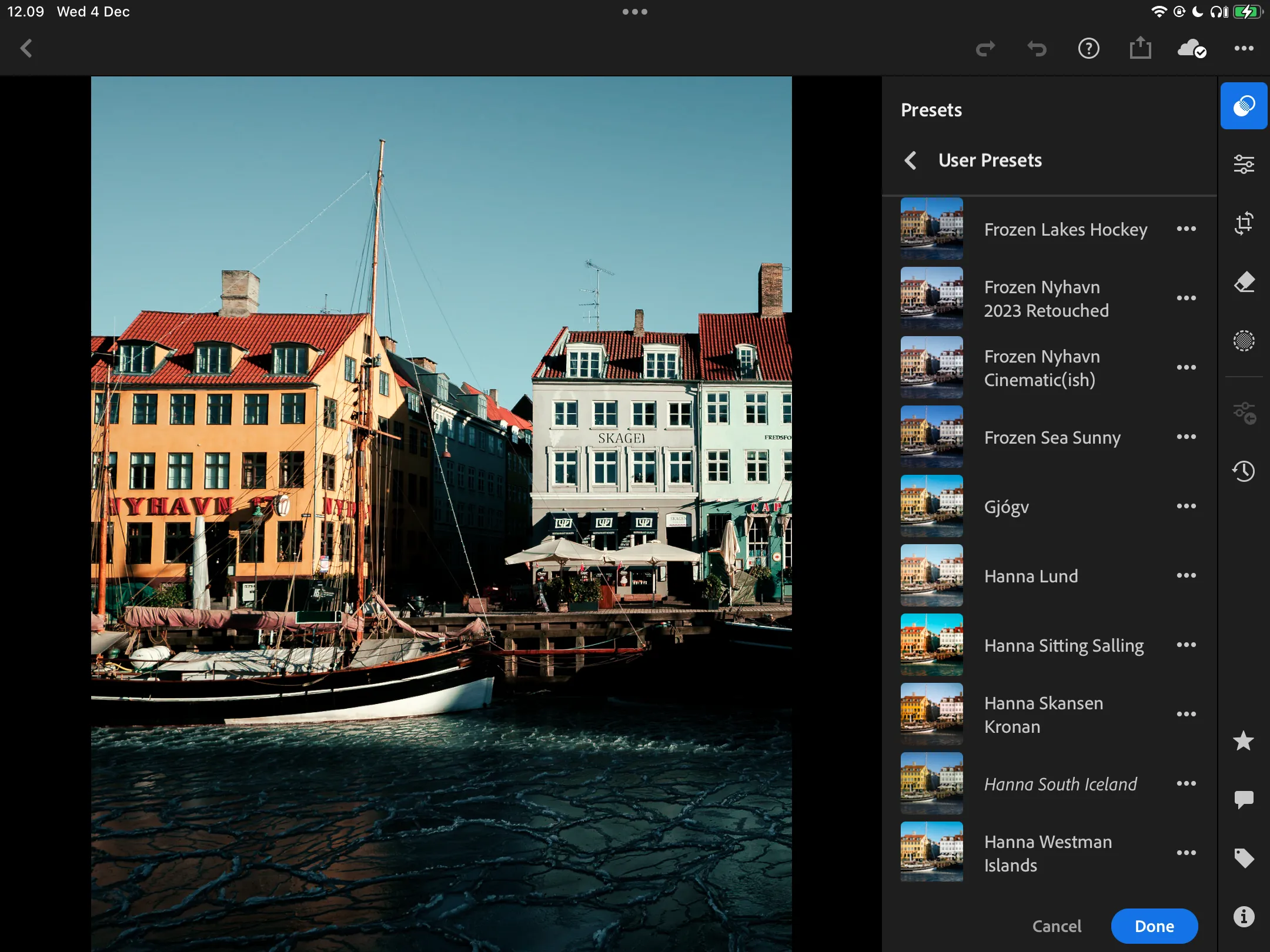 Chọn các preset được đề xuất trong Lightroom CC trên iPad để chỉnh sửa ảnh nhanh chóng
