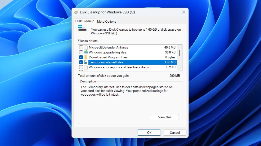 Công cụ Disk Cleanup truyền thống trên Windows để giải phóng dung lượng