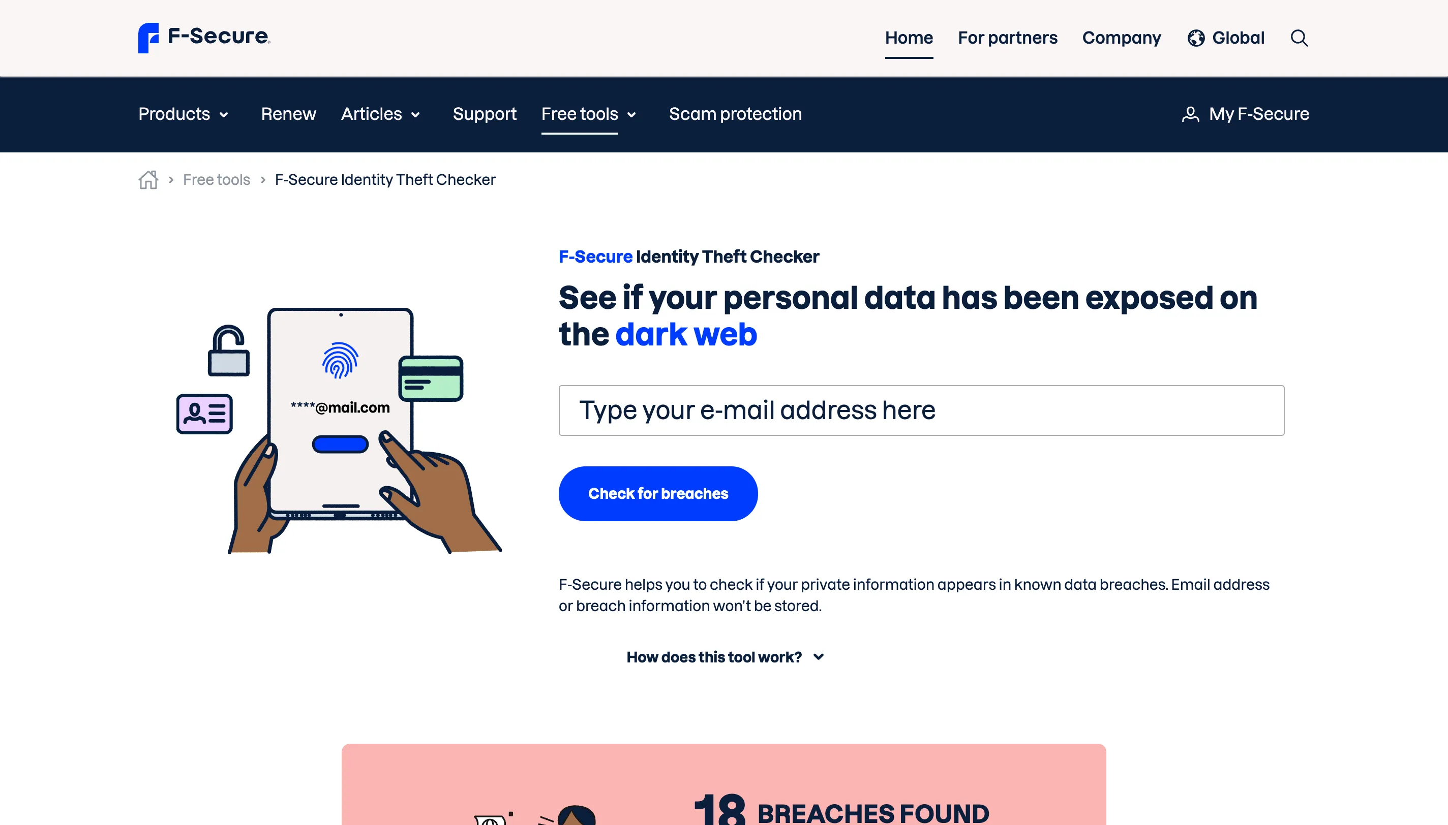 Công cụ kiểm tra rò rỉ dữ liệu F-Secure Identity Theft Checker
