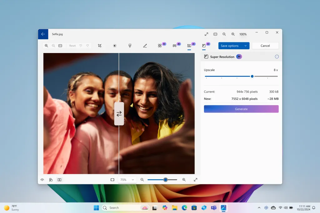Công cụ Super Resolution trong Microsoft Photos đang nâng cao chất lượng ảnh selfie của ba người bạn