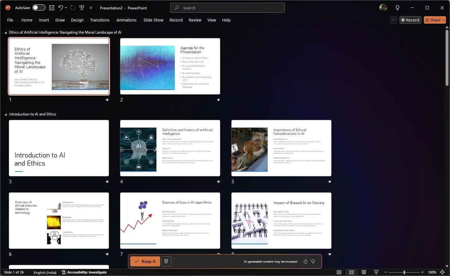 Copilot AI tự động tạo và điền nội dung vào các slide PowerPoint