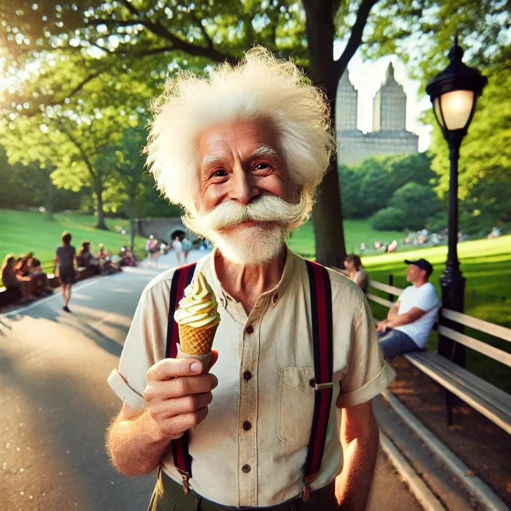 DALL-E tạo hình ảnh Einstein ăn kem với phong cách hoạt hình thiếu chân thực