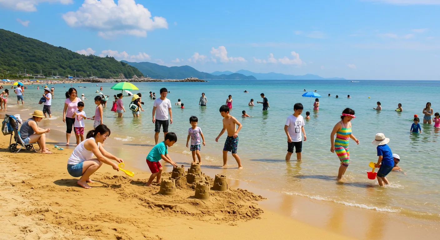 Đám đông trên bãi biển với những người ở hậu cảnh bị mờ và biến dạng, cho thấy ảnh AI.