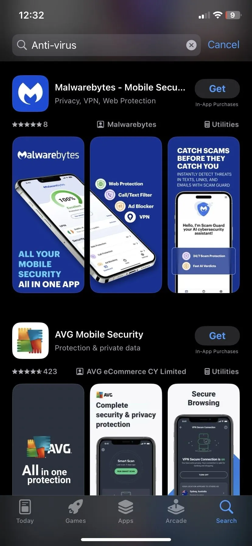 danh sách các ứng dụng diệt virus trên App Store, đa số là không cần thiết cho iPhone