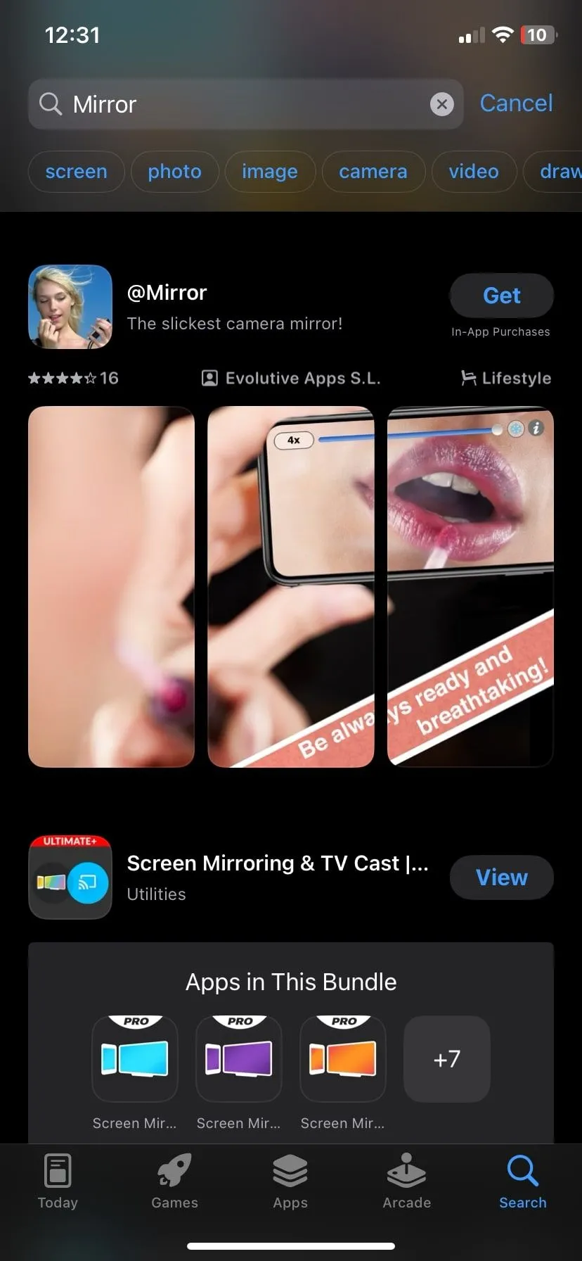 danh sách các ứng dụng gương trên App Store chỉ là lối tắt đến camera trước