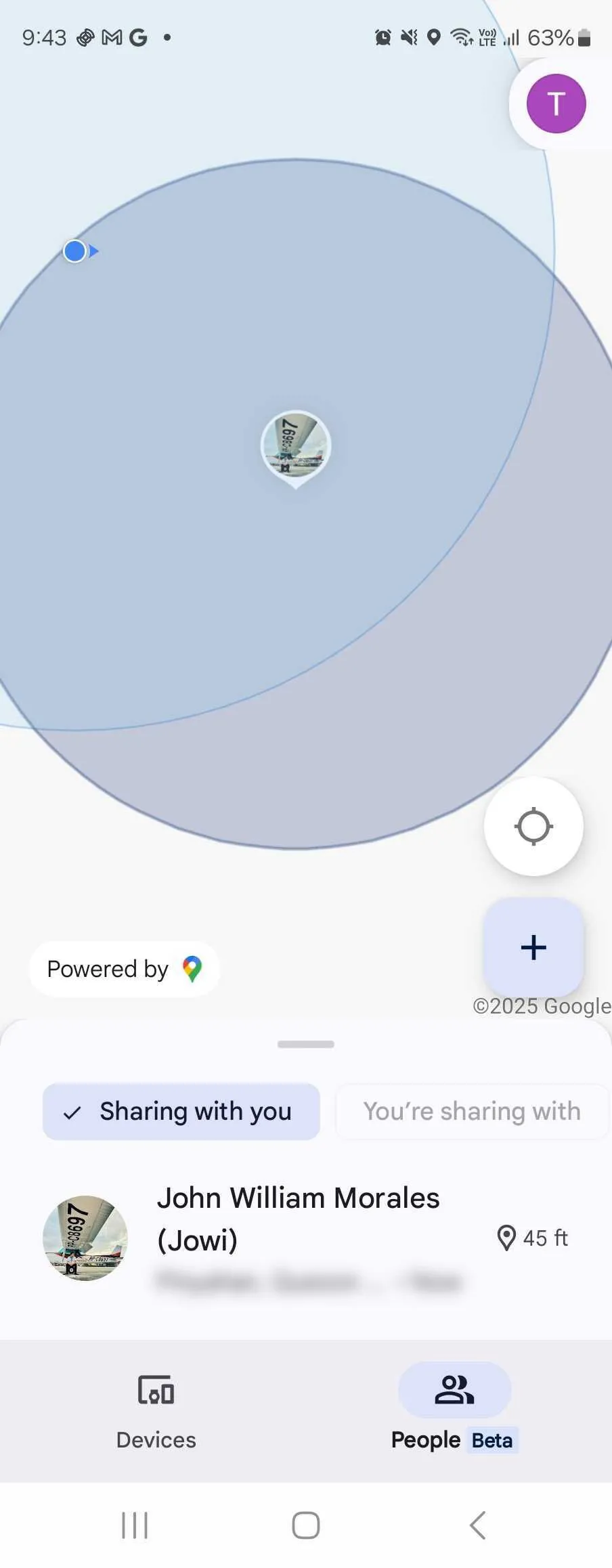 Danh sách người dùng đang chia sẻ vị trí của họ với bạn trên Google Find My Device