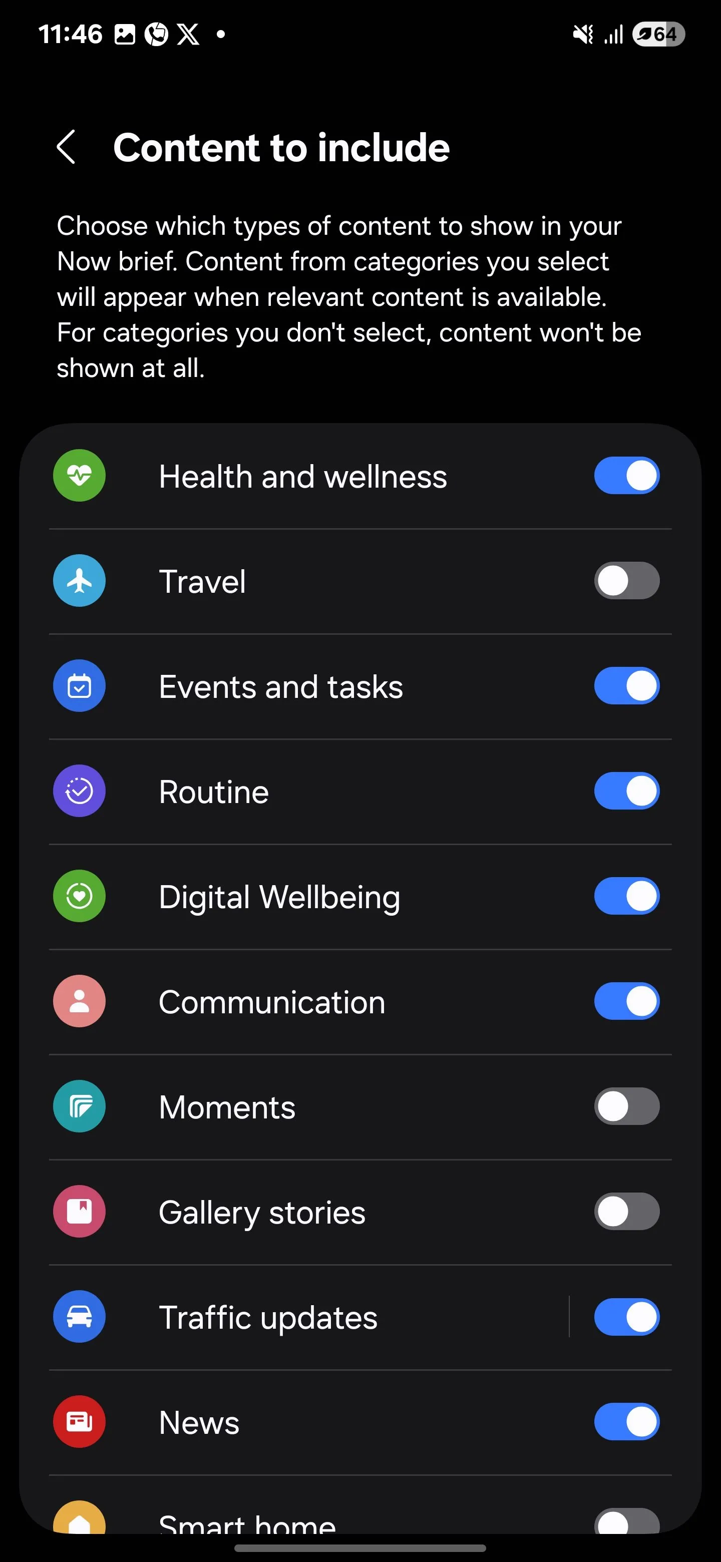 Danh sách nội dung có thể bao gồm trong Now Brief của Samsung One UI 7