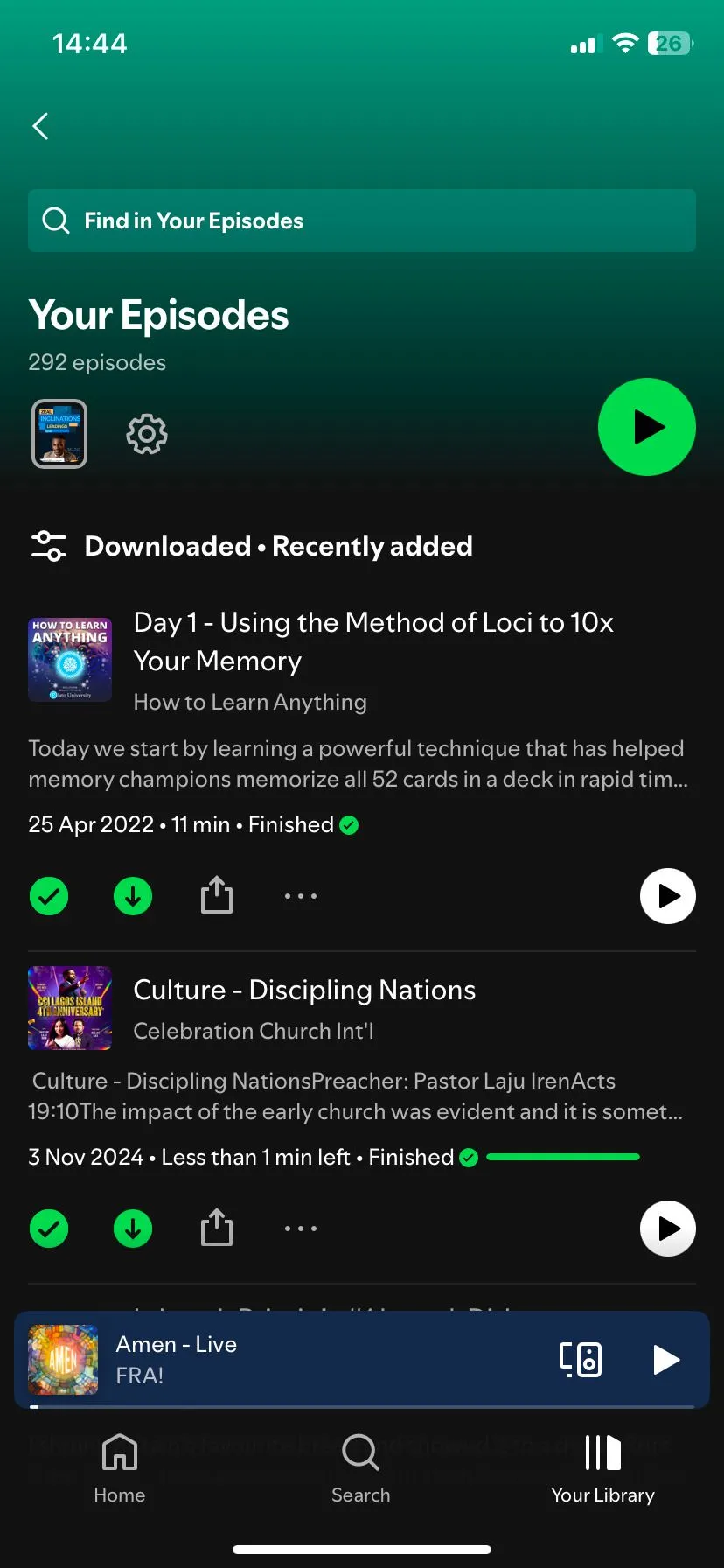 Danh sách podcast đã tải về trên ứng dụng Spotify