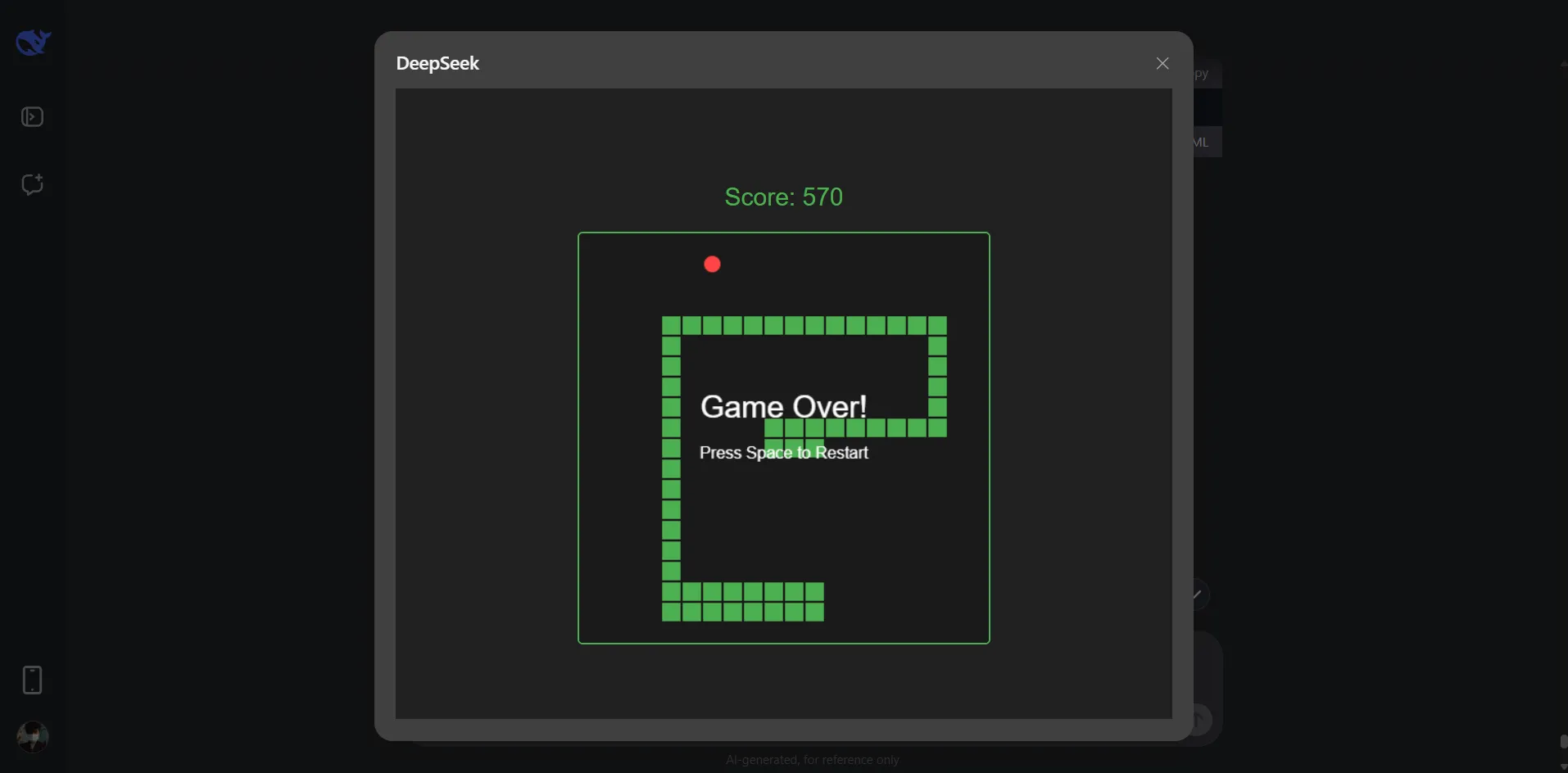 DeepSeek sinh mã và gỡ lỗi game rắn HTML/CSS/JS hiệu quả