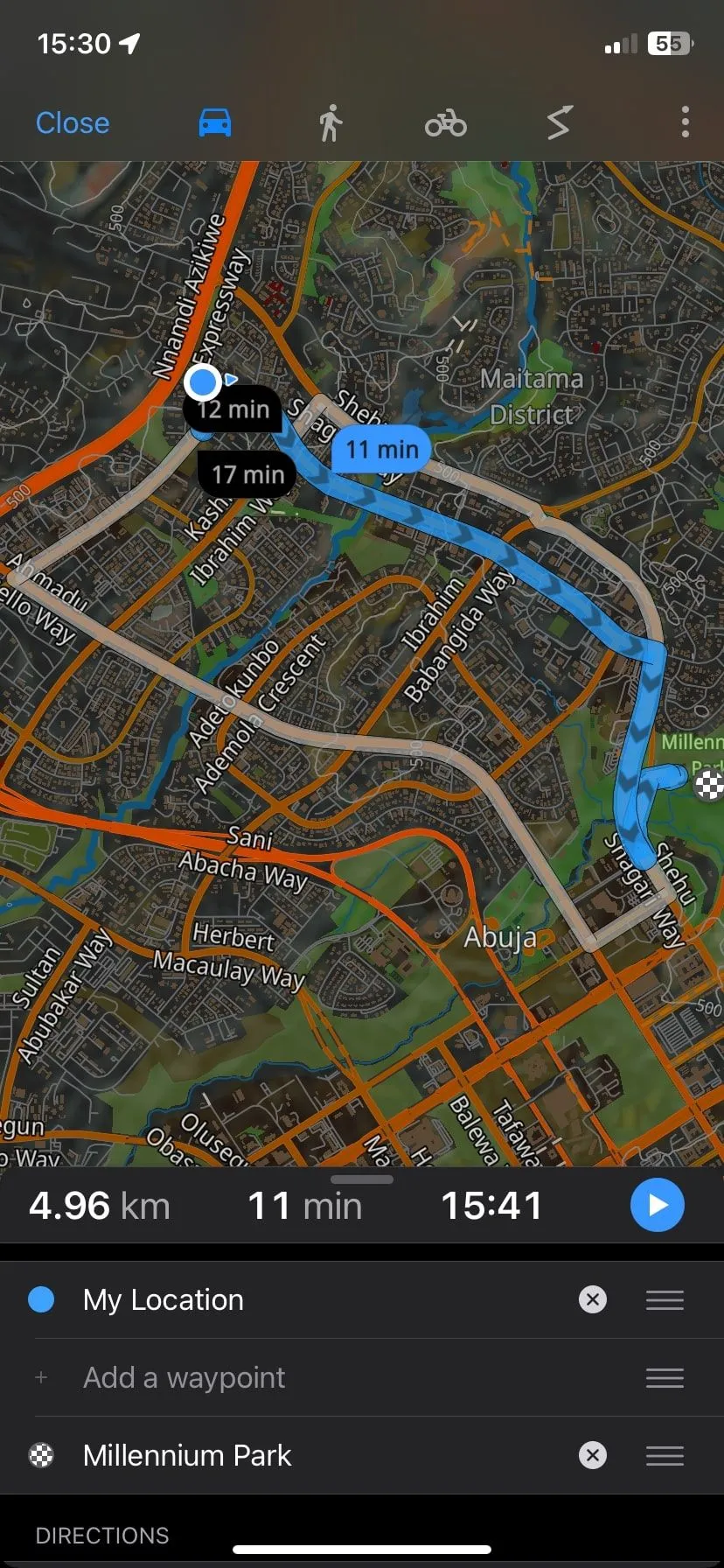 Điều hướng tuyến đường ô tô trên ứng dụng Guru Maps