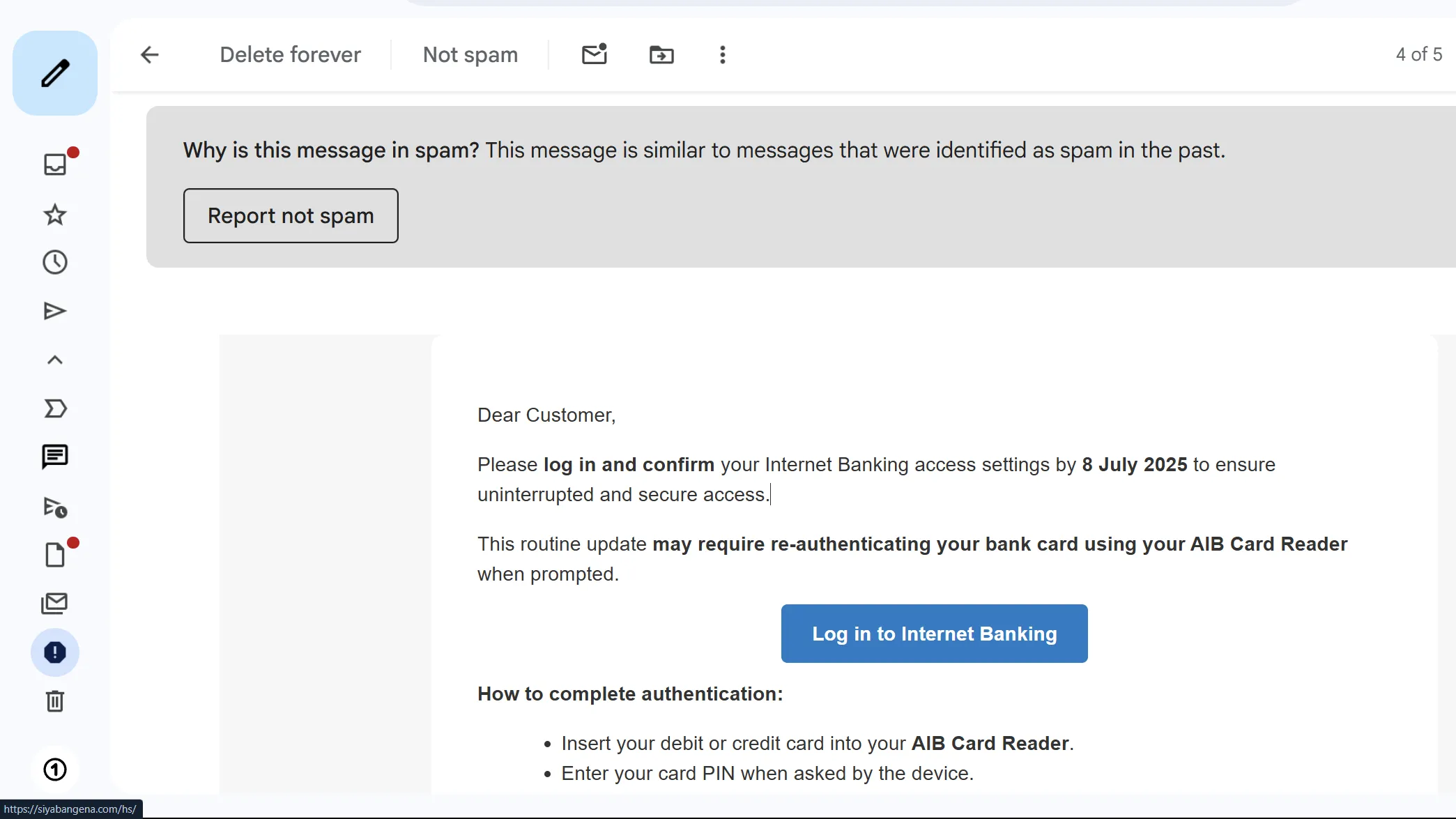 Email lừa đảo chứa link rút gọn tiềm ẩn nguy cơ phishing