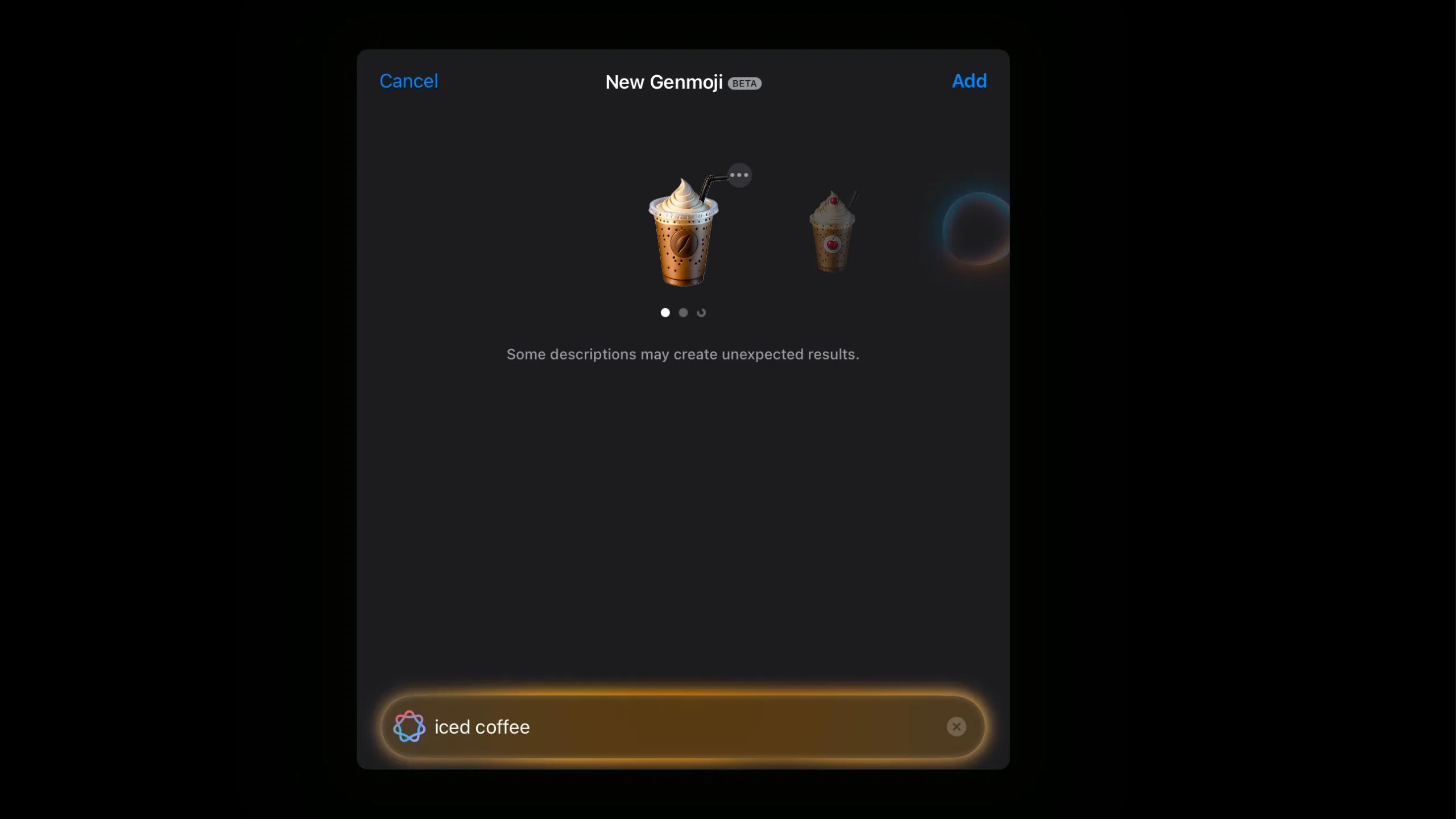 Emoji ly cà phê đá được tạo bằng Genmoji