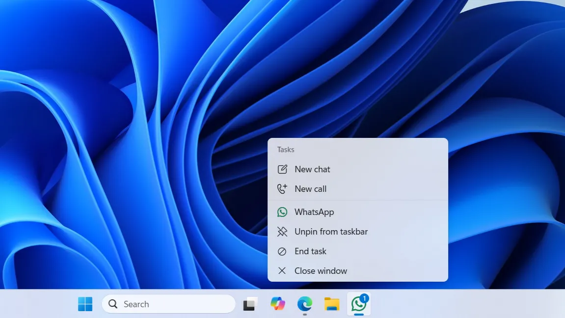 End Task trên thanh tác vụ Windows 11 dành cho ứng dụng WhatsApp