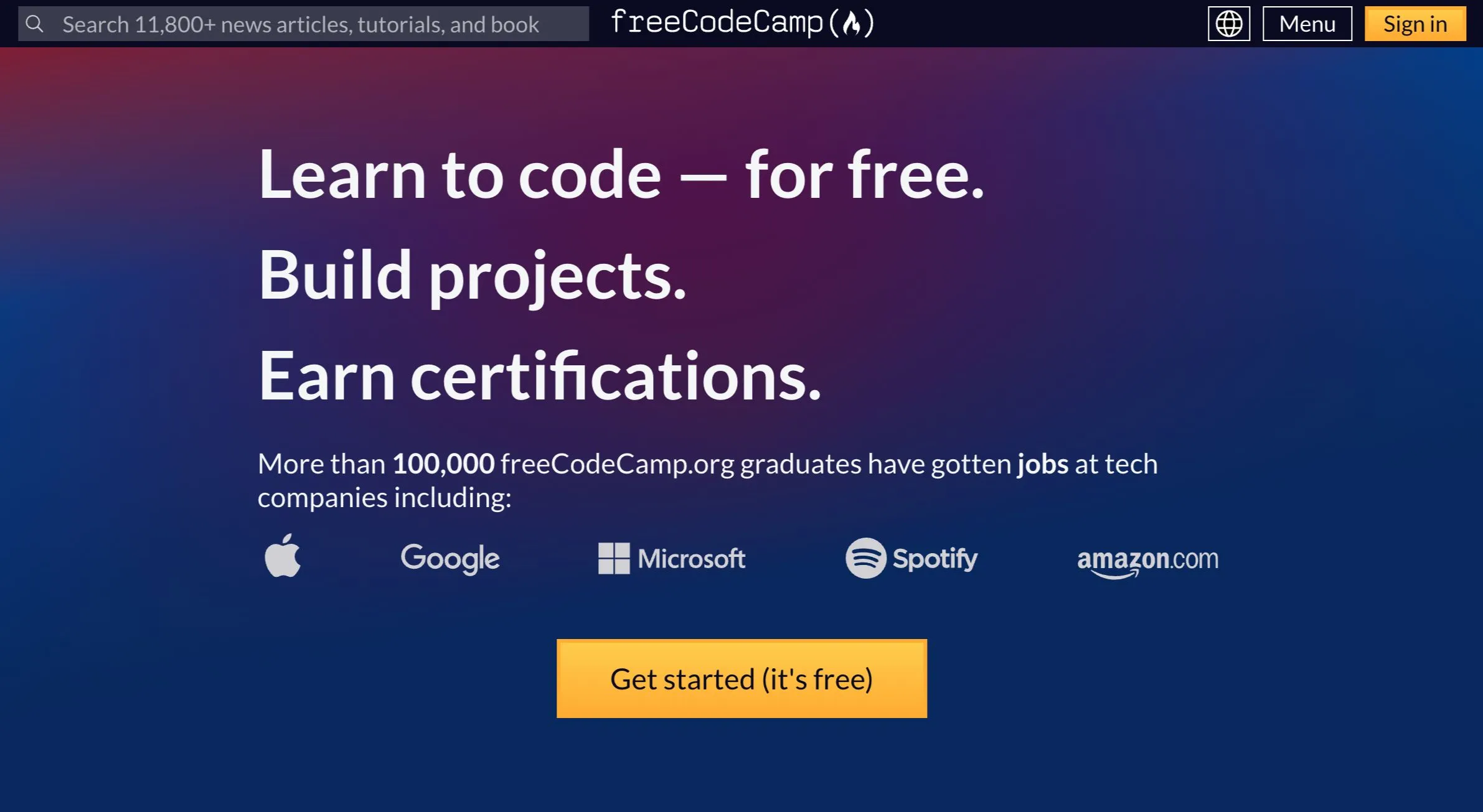 freeCodeCamp – Website đào tạo lập trình miễn phí với các bài học thực hành và chứng chỉ uy tín.