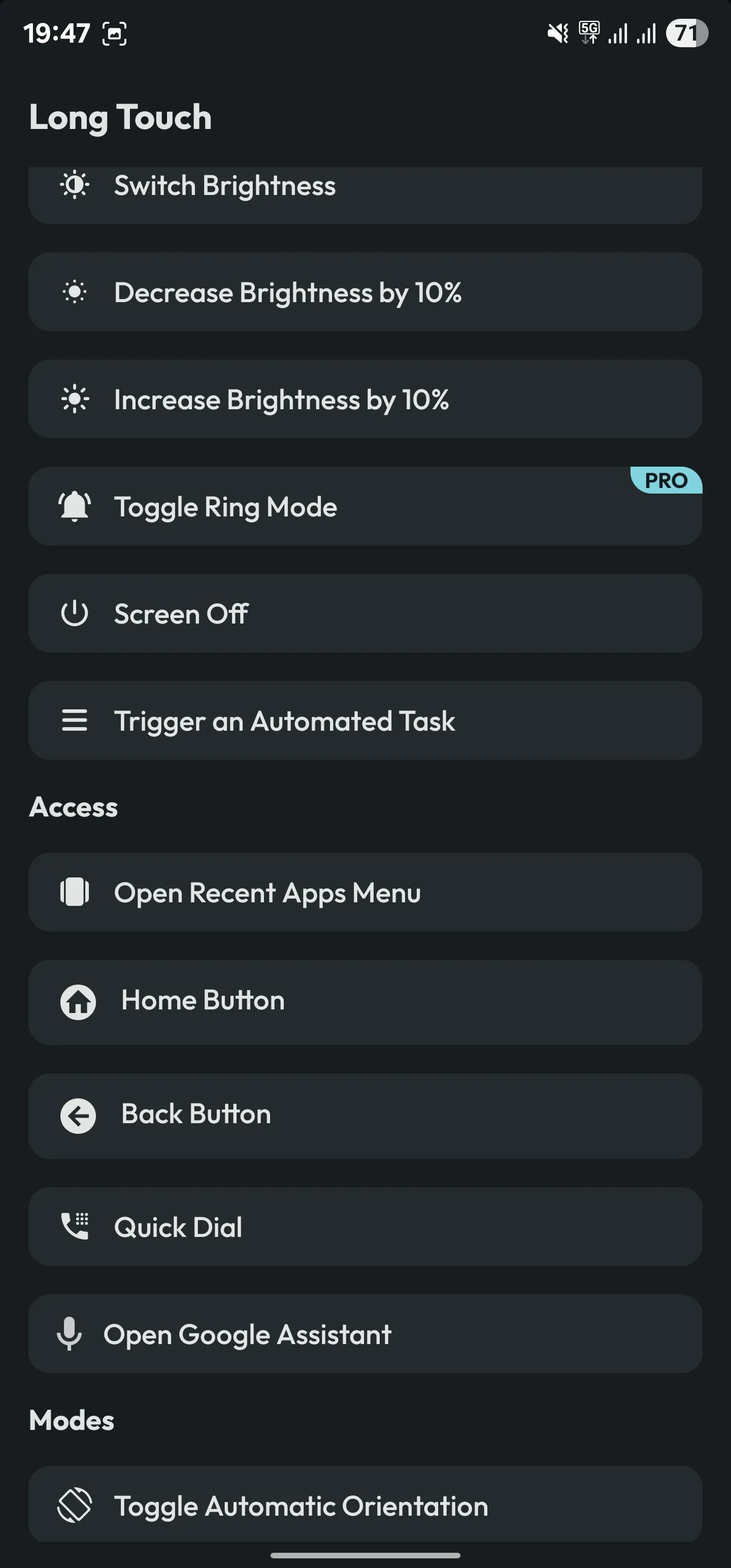 Gán cử chỉ Long Touch để kích hoạt tác vụ tự động hóa trong ứng dụng Action Notch, liên kết với ứng dụng tự động hóa