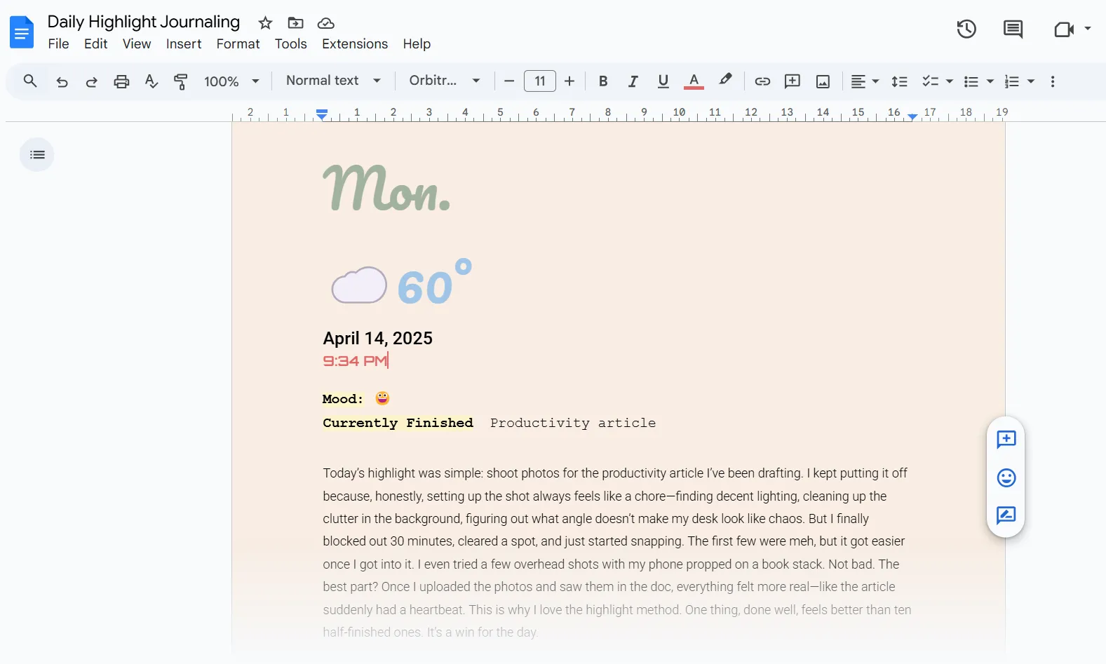 Ghi chép và nhật ký Daily Highlight trên Google Docs