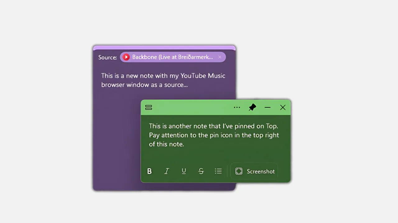 Ghi chú Sticky Notes trên Windows 11 được ghim cố định lên trên cùng các cửa sổ ứng dụng khác.