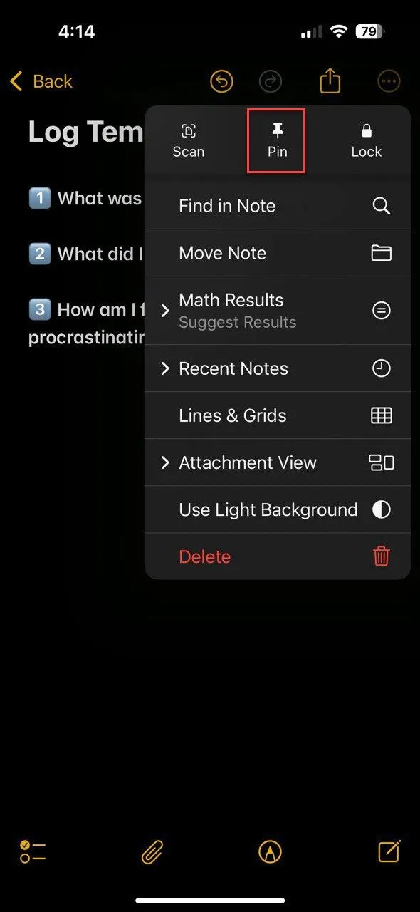 Ghim ghi chú mẫu theo dõi trì hoãn trong Apple Notes để dễ dàng truy cập